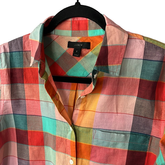 J. Crew Rainbow Vintage Plaid Tunic Lightweight Blouse - Picture 4 of 8